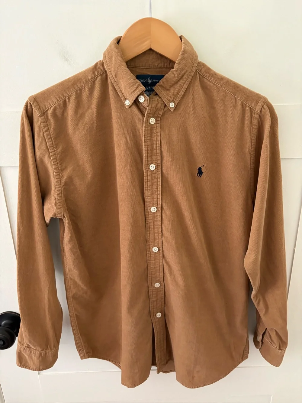 Ralph Lauren Corduroy Camel Color Button Down Shirt. Size L(16-18) Big Boys.
